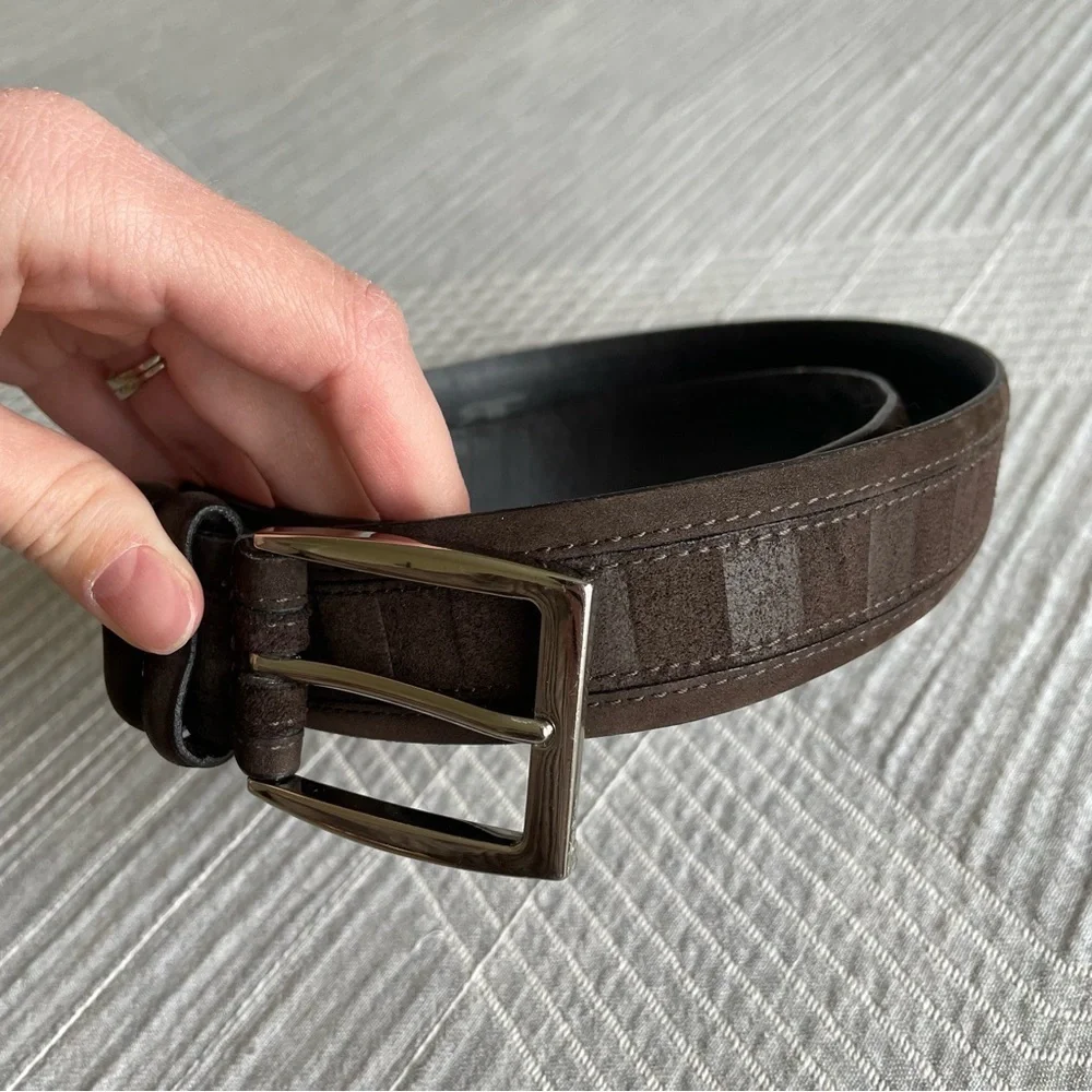 Remo Tulliani Dark Brown Leather Belt Mens 38 Cashmere Suede - DESC